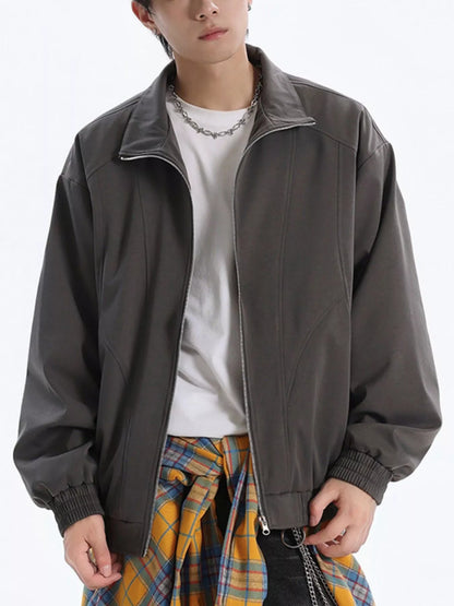 Men's Plus Size Stand Collar Zip Up Jacket