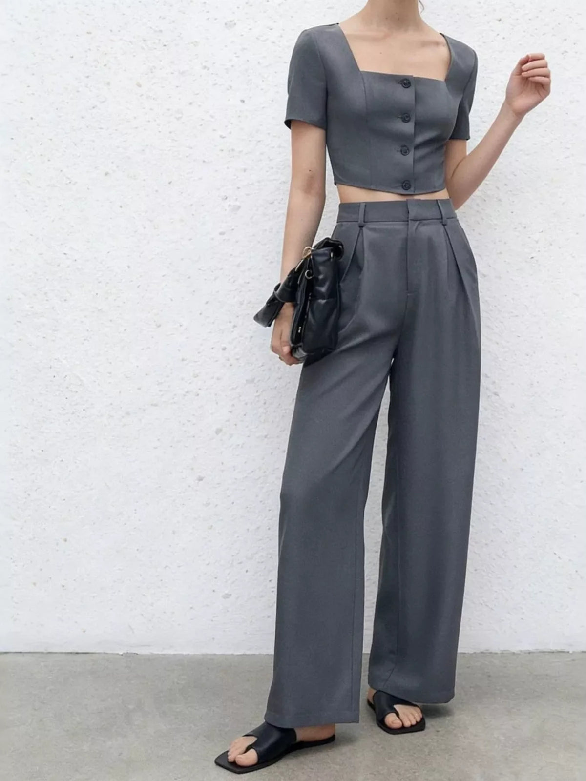 Square Neck Crop Top & Wide Leg Pants Set