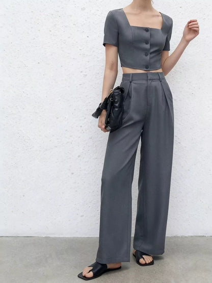 Square Neck Crop Top & Wide Leg Pants Set