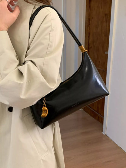 Chain Charm Leather Shoulder Bag
