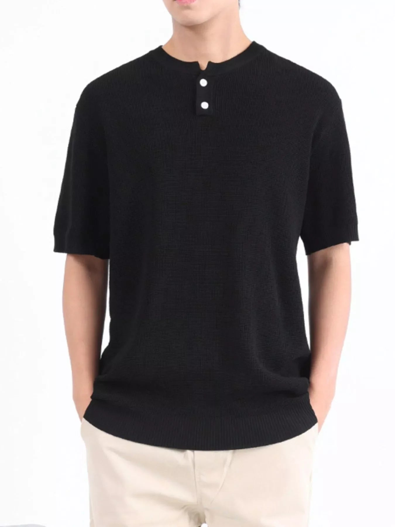 Men's Plus Size Textured Knit Henley T-Shirt
