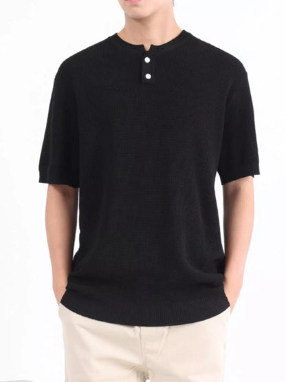 Men's Plus Size Textured Knit Henley T-Shirt