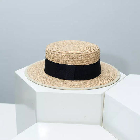Straw Boater Hat with Contrast Band