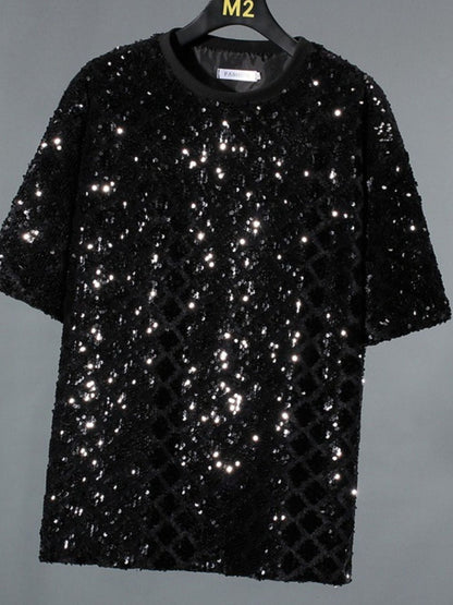 Men's Sequin Round Neck T-Shirt