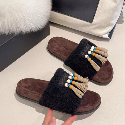 Tassel Open Toe Slippers