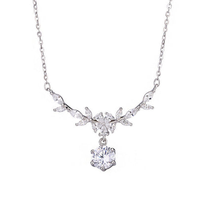1 Carat Moissanite 925 Sterling Silver Leaf Flower Necklace