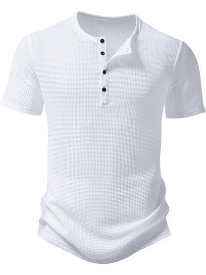 Men's Textured Henley Button Detail T-Shirt