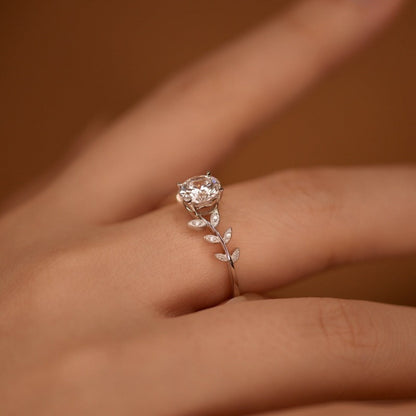 1 Carat Moissanite 925 Sterling Silver Leaf Ring