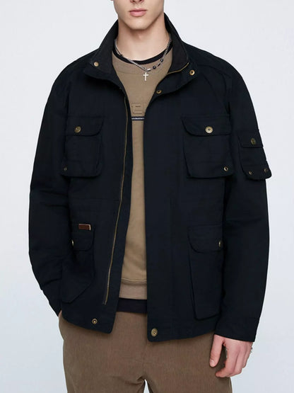 Men's Plus Size Multi-Pocket Zip Up Jacket