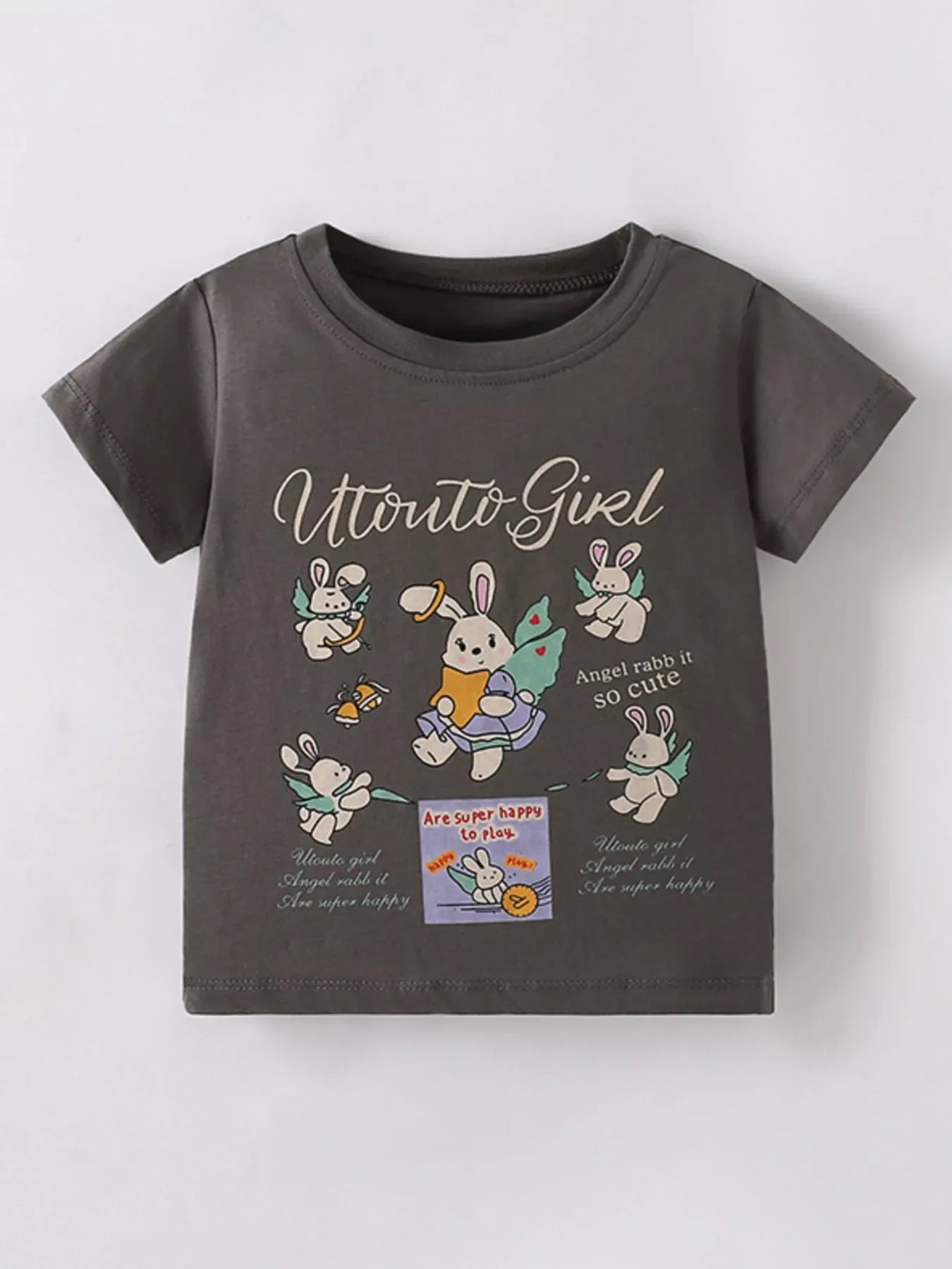 Children's Cartoon Rabbit Print Short Sleeve T-Shirt