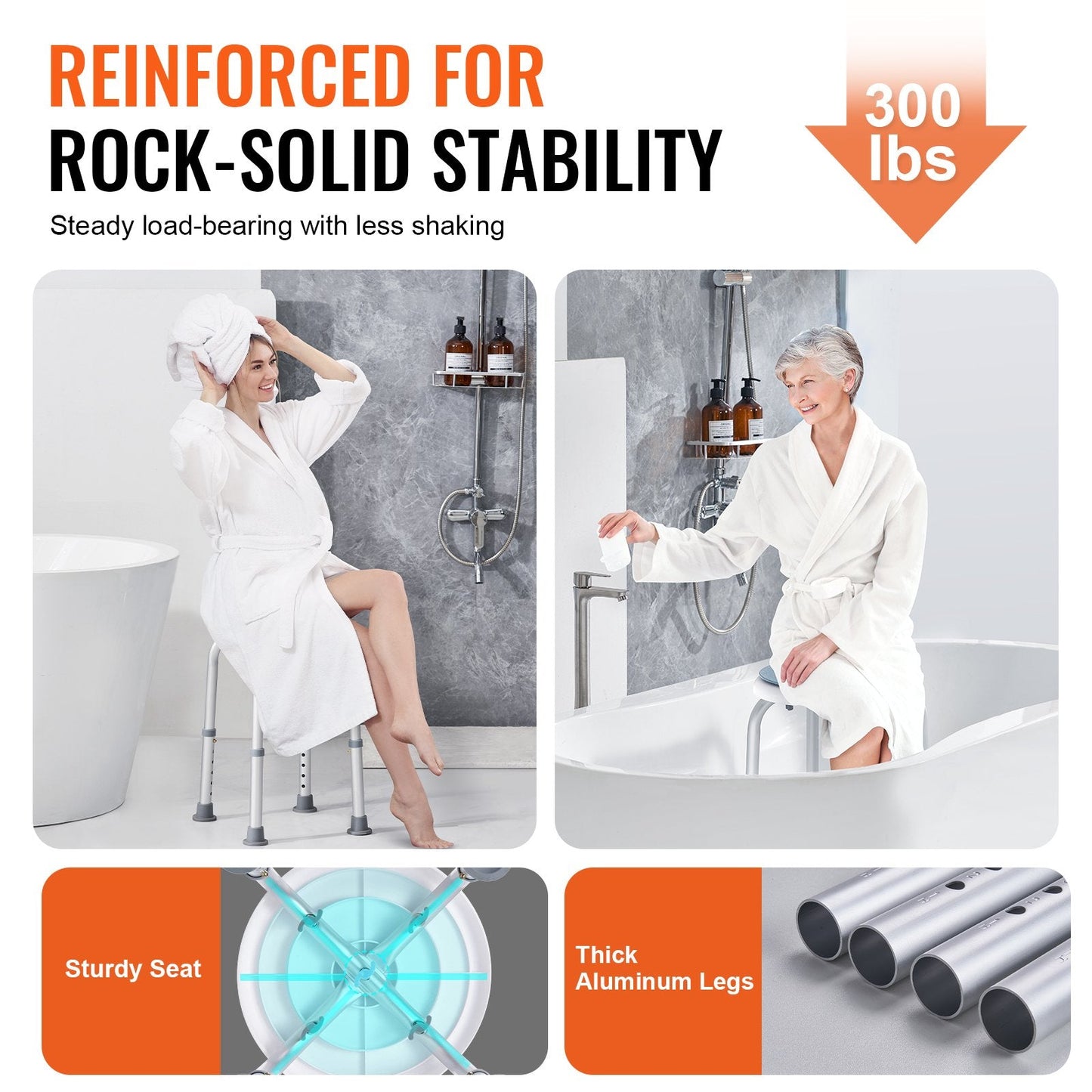 VEVOR Shower Chair For Inside Shower, 360 Degree Swivel Shower Seat, Adjustable Height Shower Stool, Non-Slip Bench Bathtub Seat Stool For Elderly Disabled Adults Handicap, 300 Lbs Capacity
