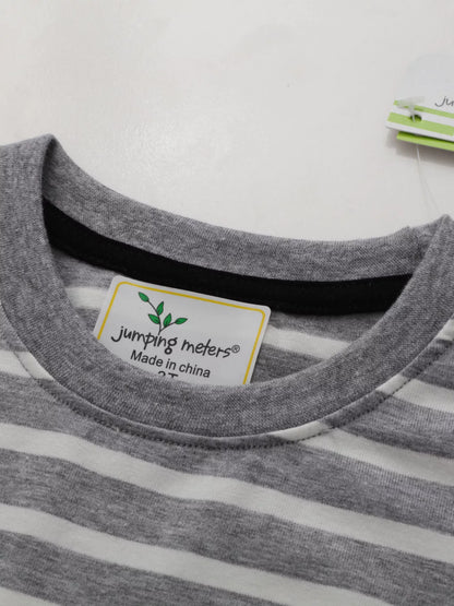 Children's Excavator Striped Round Neck T-Shirt