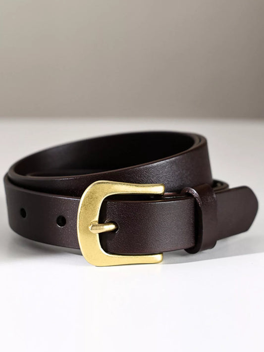 Leather Belt with Golden Buckle