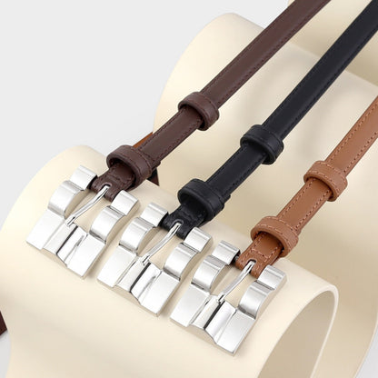 Skinny Leather Belt with Silver Buckle