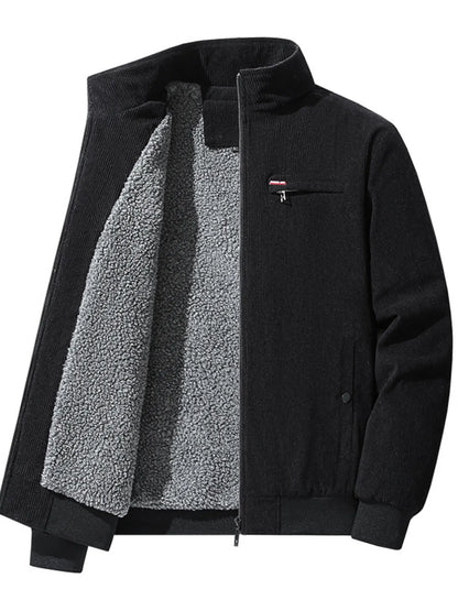 Men's Plus Size Full-Zip Bomber Corduroy Jacket with Sherpa Lining