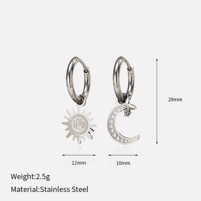 Sun and Moon Dangle Hoop Earrings