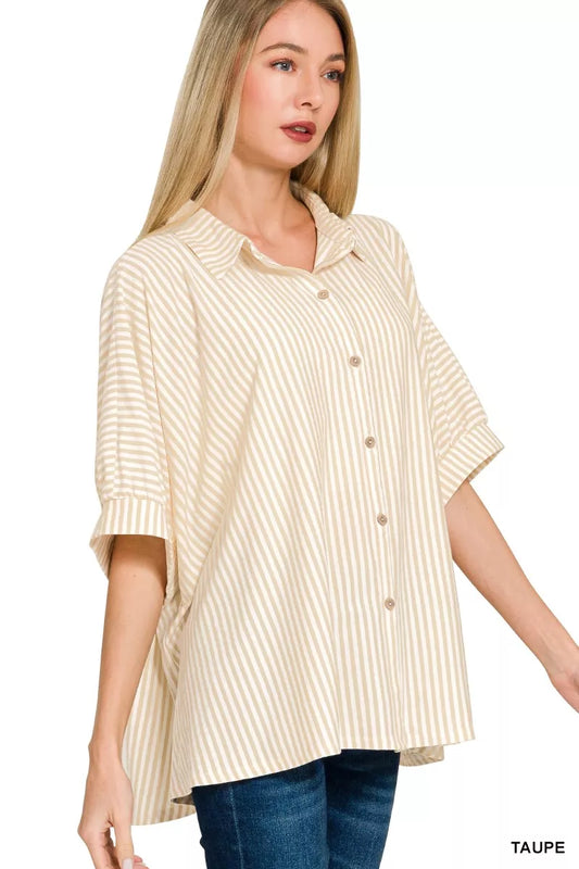 Zenana Oversized Stripe Button Down Shirt