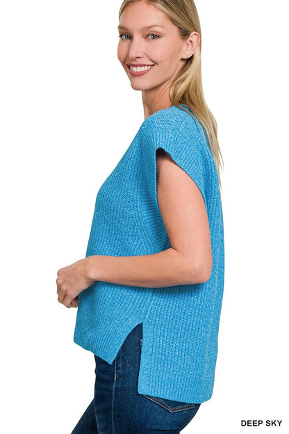 Zenana Oversized Sweater Vest with Side Slit