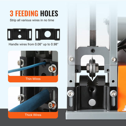 VEVOR Automatic Wire Stripping Machine,  Electric Motorized Cable Stripper, 180 W, 60 Ft Min Wire Peeler With Visible Stripping Depth Reference, For Scrap Copper Recycling