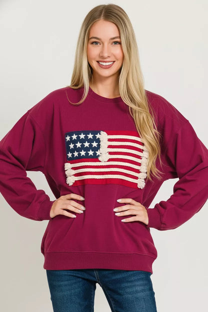 Zenana French Terry American Flag Pullover