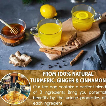 120 Bags Turmeric Ginger Cinnamon Tea Bags, Anti-Inflammatory Herbal Tea, Caffeine Sugar Gluten Free Vegan Wellness Drink