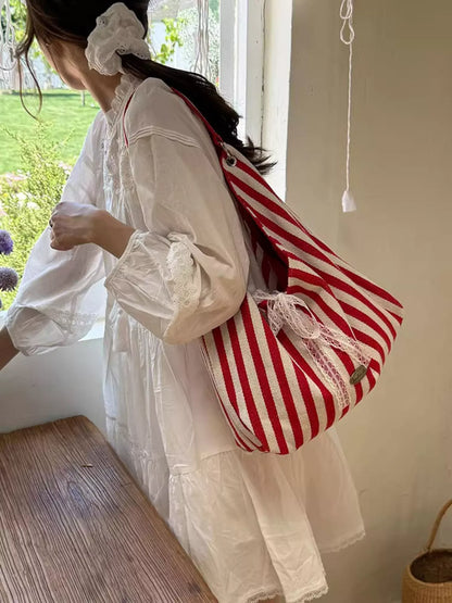 Striped Canvas Tote Bag