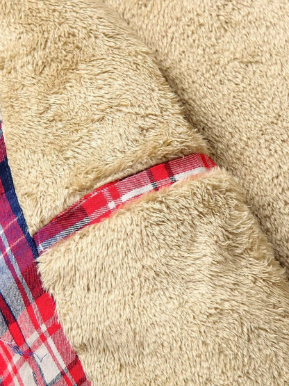 Men's Plus Size Drawstring Plaid Fleece Lined Hooded Outerwear