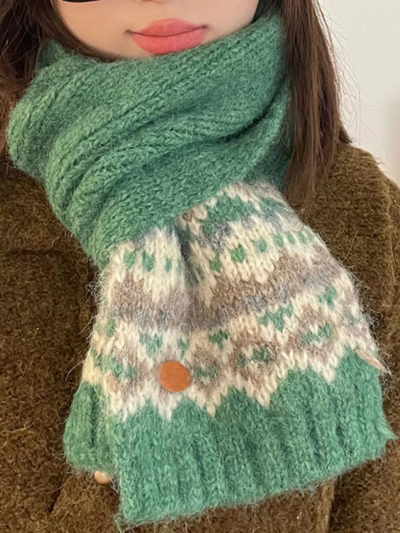 Nordic Pattern Knitted Winter Scarf