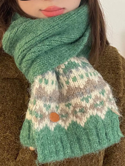 Nordic Pattern Knitted Winter Scarf
