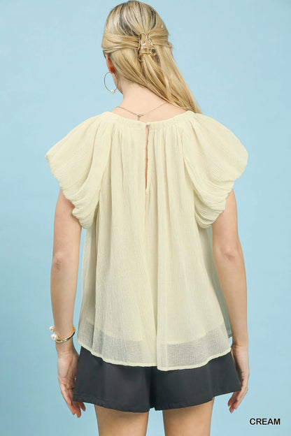 Umgee Crinkle Flutter Sleeve Peasant Top