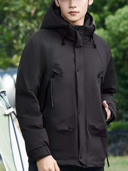Men's Plus Size Hooded Snap Down Jacket