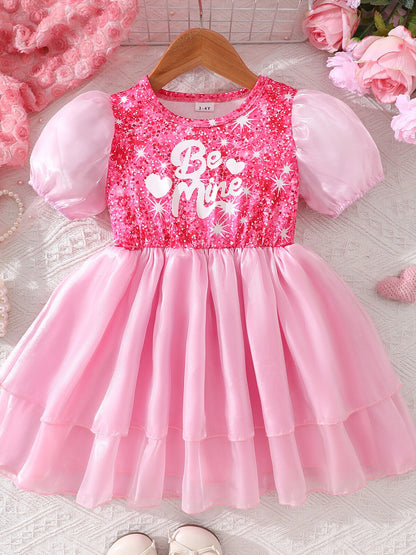 Children's Sequin Puff Sleeve Dress