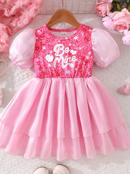 Children's Sequin Puff Sleeve Dress