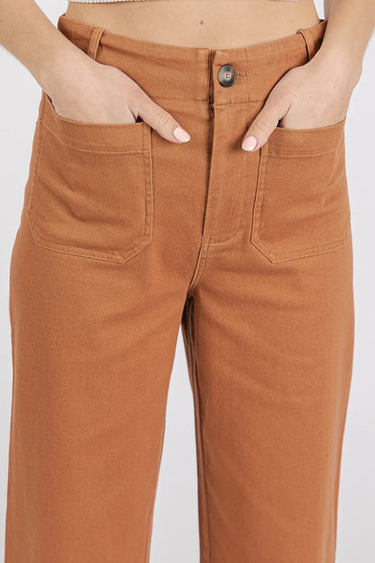 Mittoshop Twill Patch Pocket High Rise Wide Leg Pants