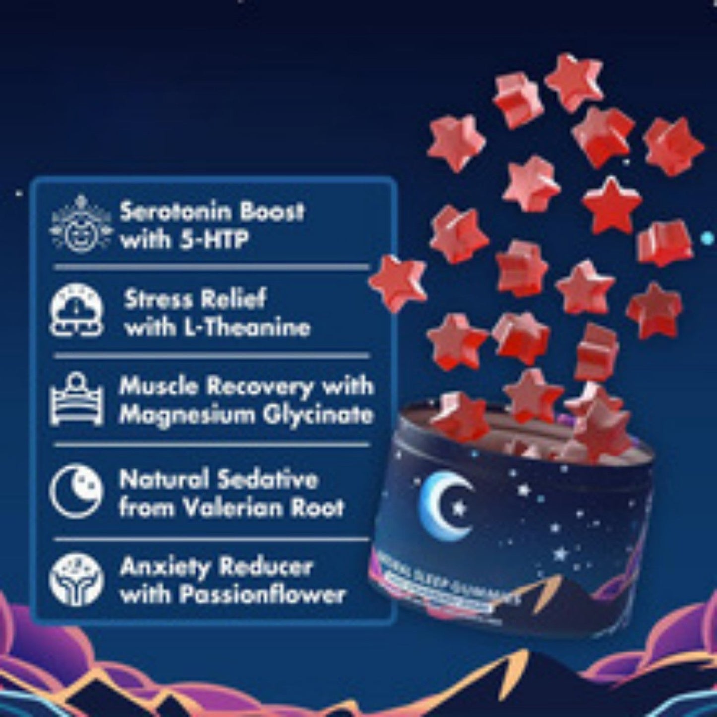 Natural Sleep Gummies, Melatonin-Free Formula, Sweet Strawberry Flavor, Supports Relaxation & Stress Relief, 60 Gummies