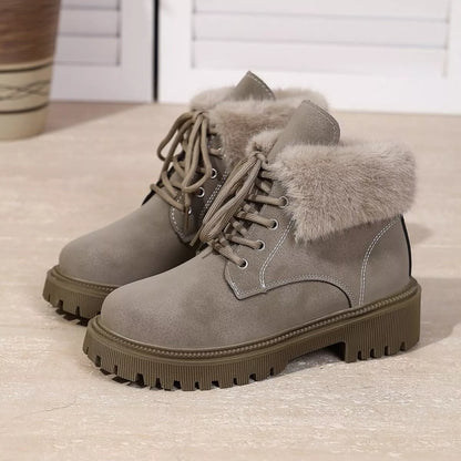 Lace Up Round Toe Block Heels Boots