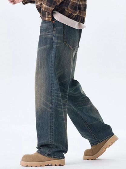 Men's Plus Size Wash Wide Leg Jeans