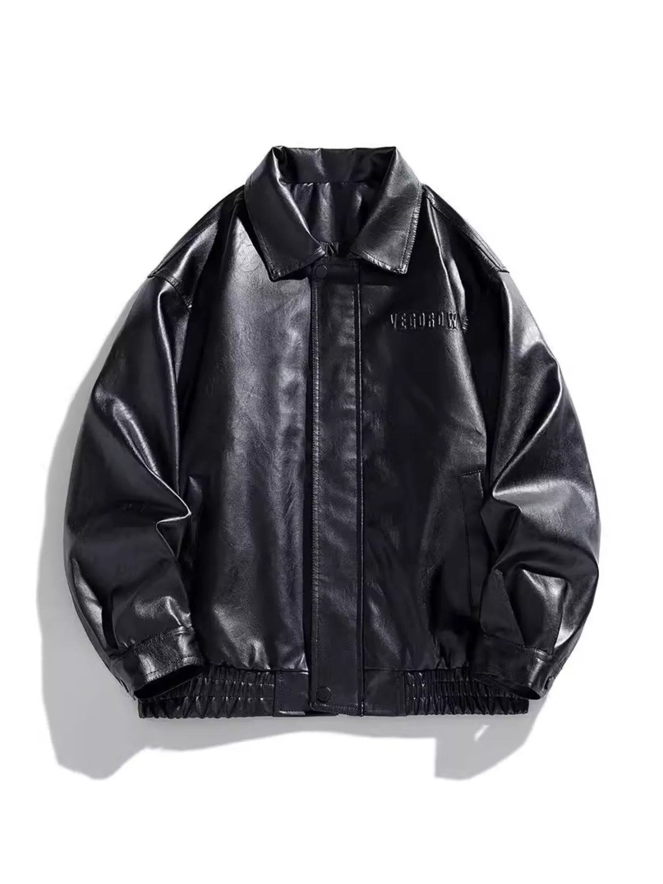 Men's Plus Size Collared Neck Leather Jacket