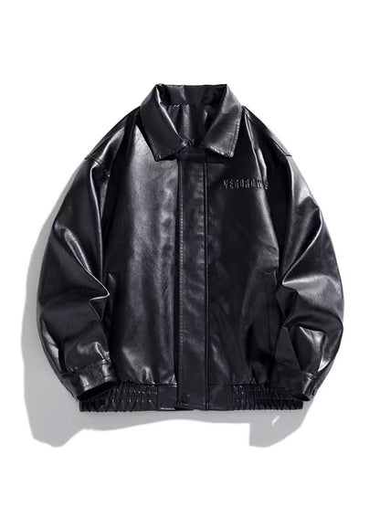 Men's Plus Size Collared Neck Leather Jacket