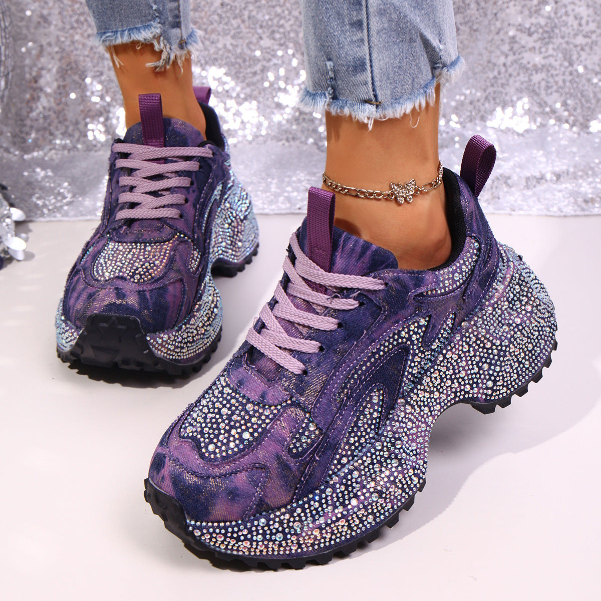 Rhinestone Lace Up Sneaker