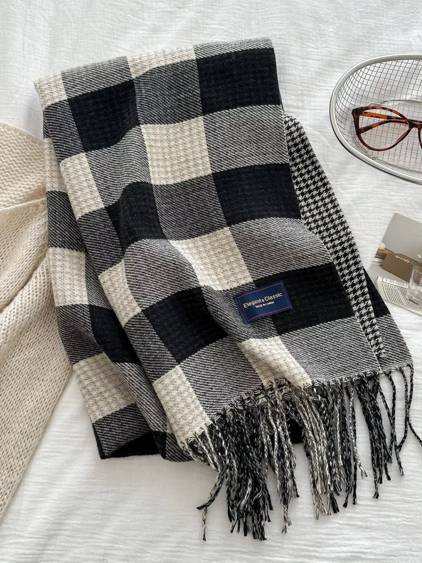 Plaid Tassel Winter Scarf