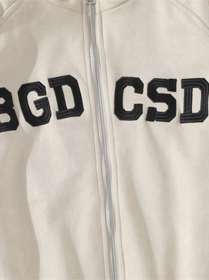 Men's Letter Zip Up Long Sleeve Hoodie