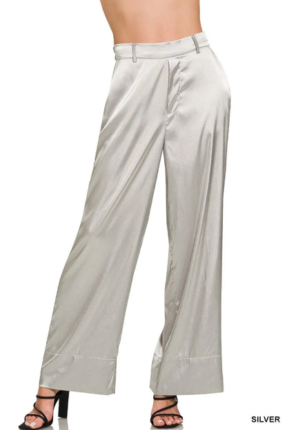 Zenana Wide-Leg Satin Pants