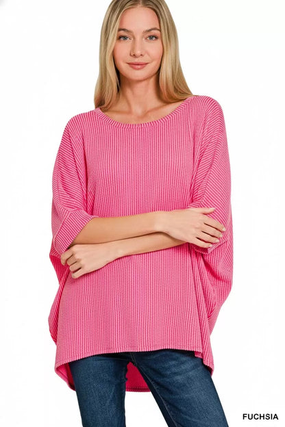 Zenana Raised Rib Bat Sleeve Top