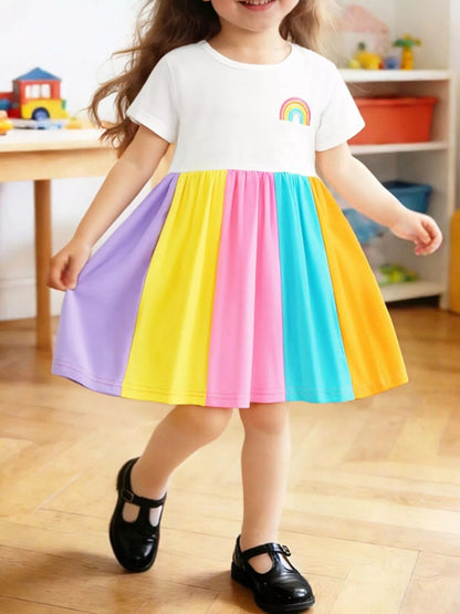 Children's Rainbow Striped Casual Dress