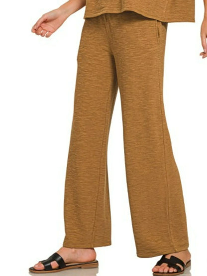 Zenana Slub Short Sleeve T-Shirt and Pants Set