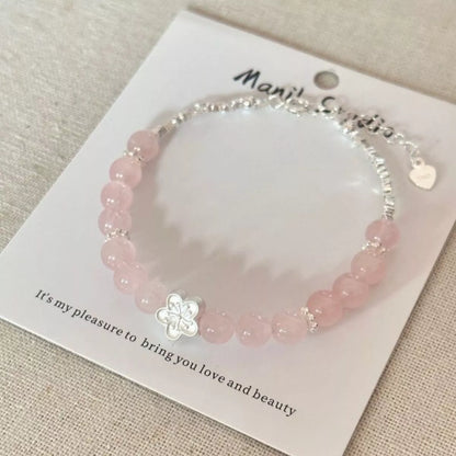 925 Sterling Silver Crystal Bead Flower Bracelet