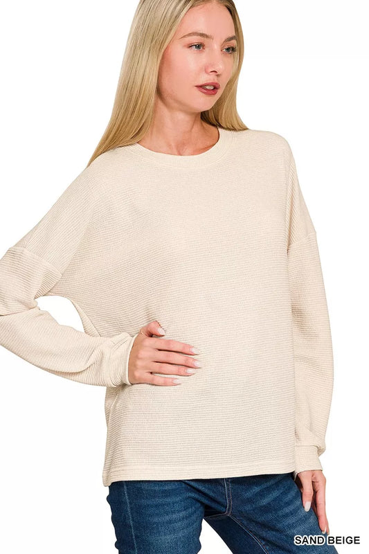 Zenana Double Knit Round Neck Long Sleeve Top