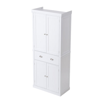 VEVOR  Kitchen Pantry Storage Cabinet, Freestanding Utility Cabinets With Doors, Drawer And 3 Adjustable Shelves, Tall Food Buffet Pantries For Kitchen, Living Room, Dinning Room, Laundry, White