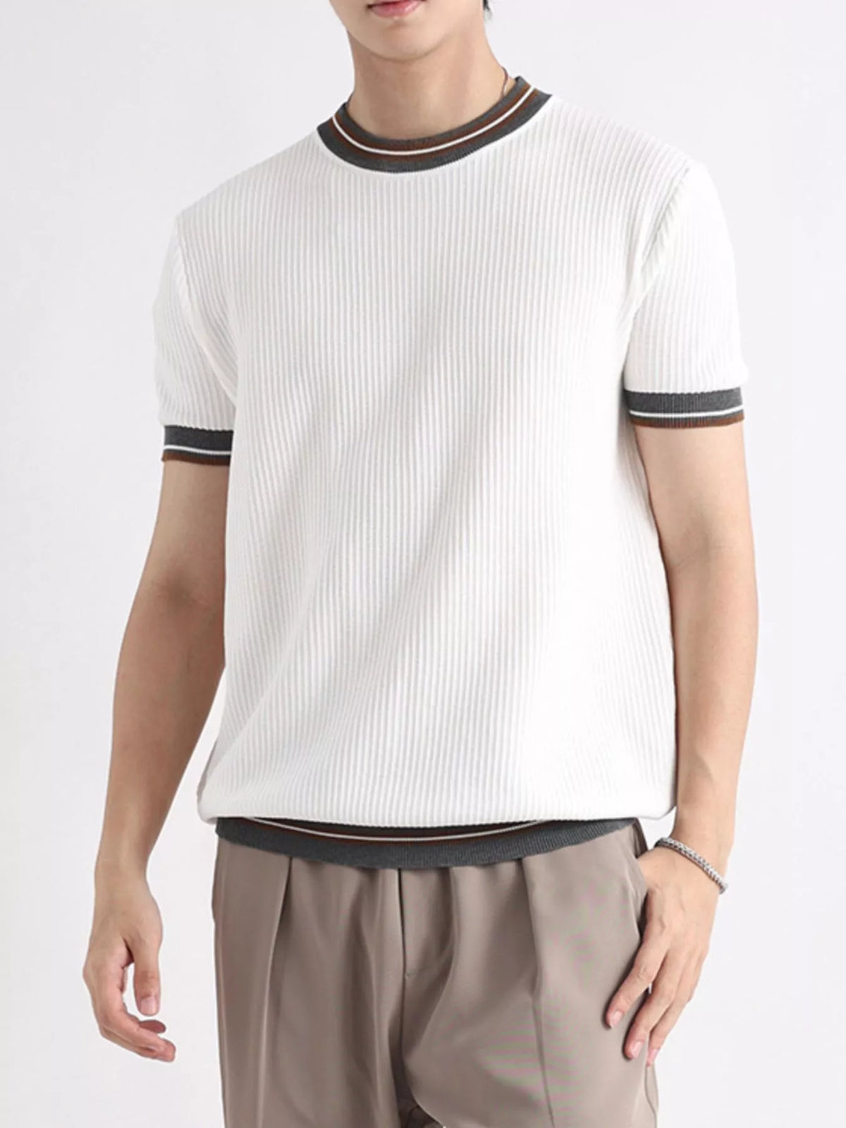 Men's Plus Size Contrast Trim Shorts Sleeve T-Shirt